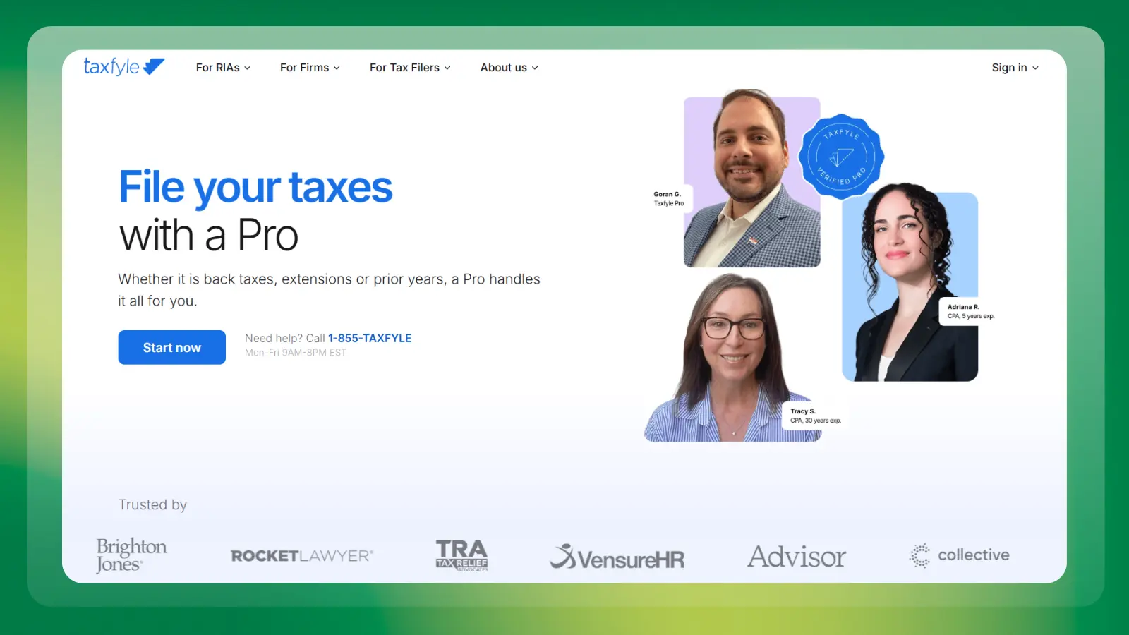 taxfyle website showing professional tax filing services