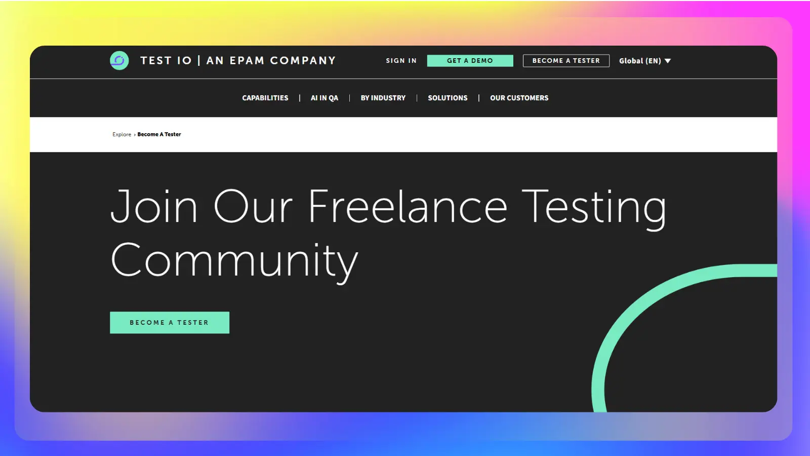 test io website showing freelance testing opportunities
