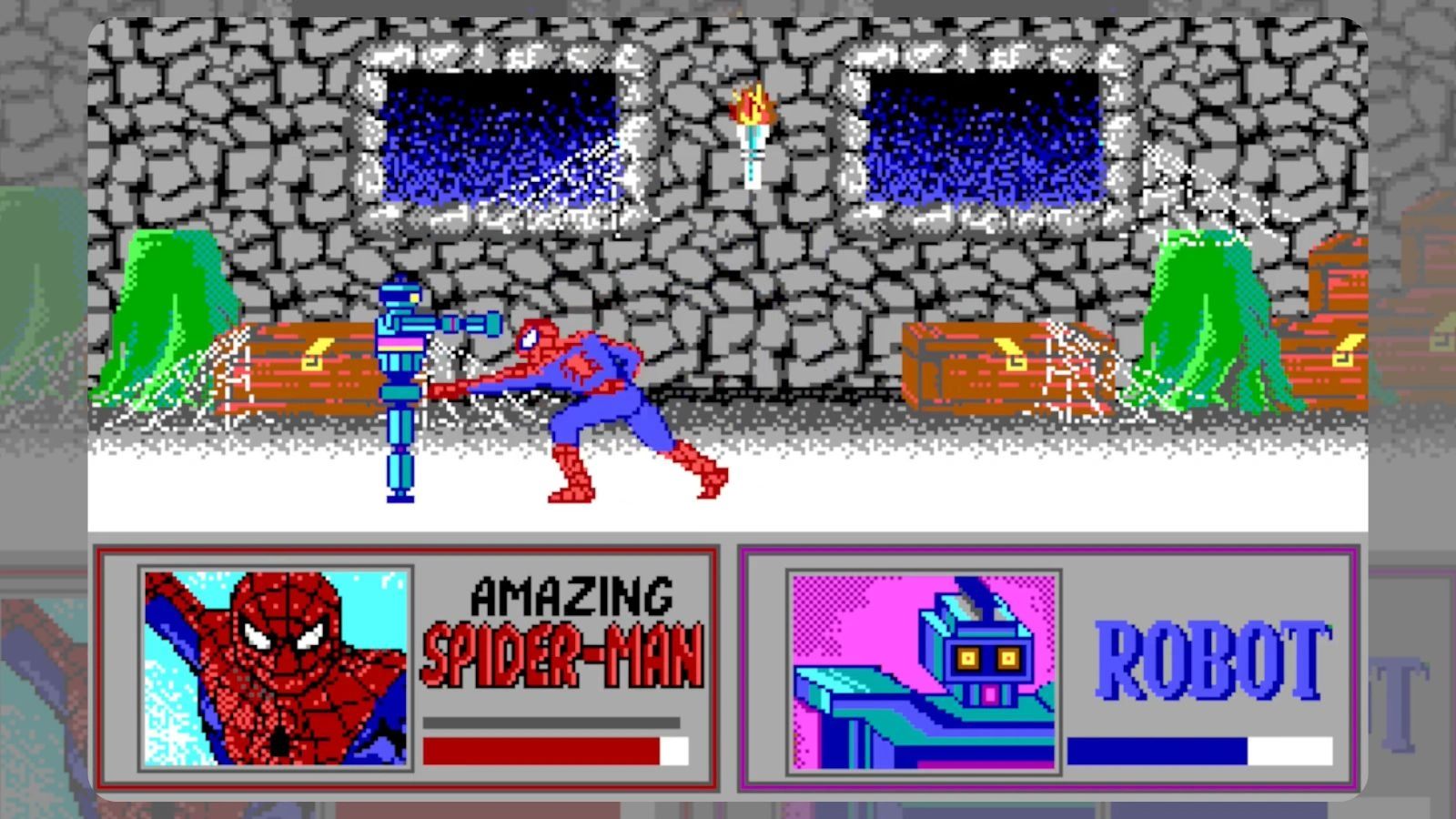 Spider-Man fighting a robot