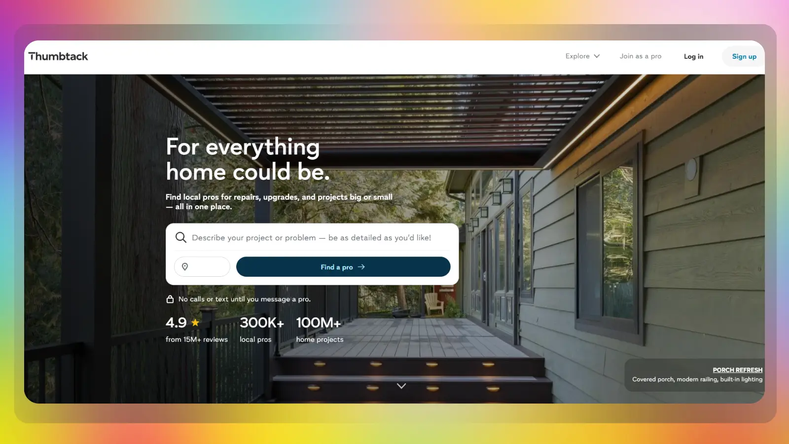 Thumbtack-Website mit lokalen Fachleuten für Reparaturen und Projekte rund ums Haus