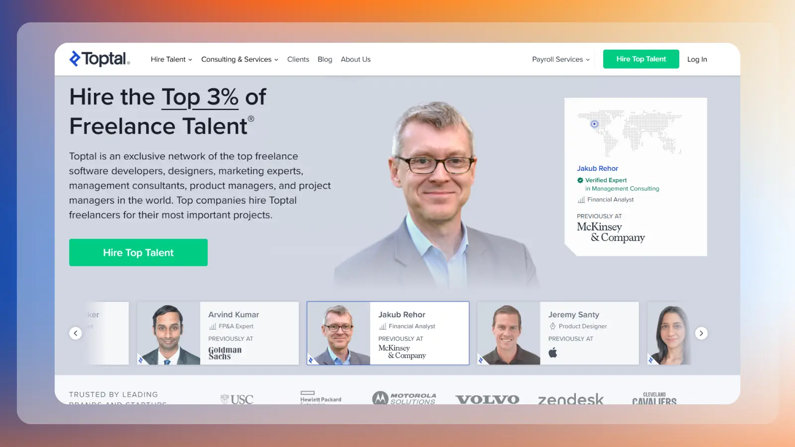 toptal website connecting businesses with top freelance talent