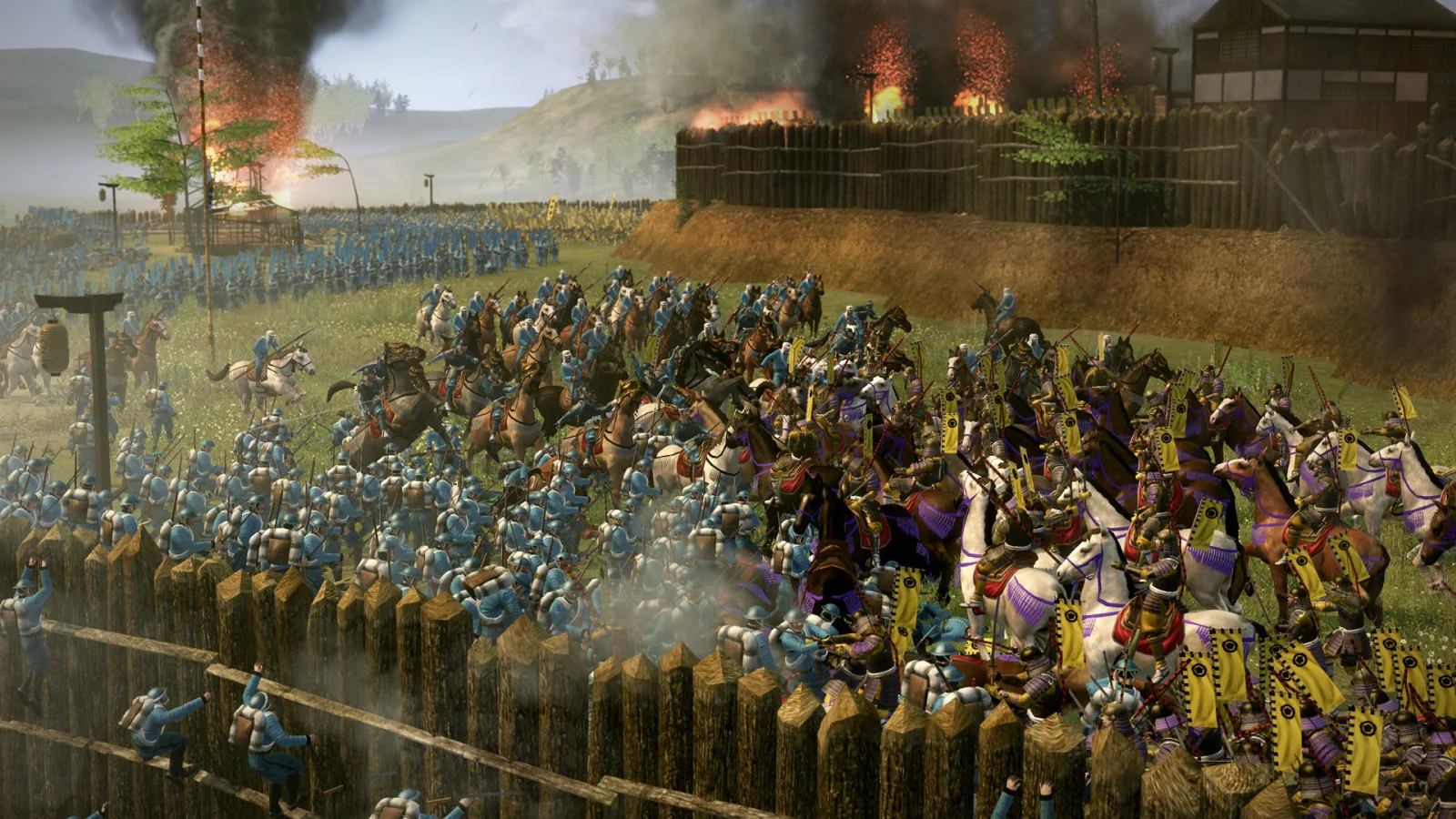 Total War: Shogun 2 - A Queda dos Samurais - O melhor para a guerra com pólvora do século XIX - A cavalaria e a infantaria samurai enfrentam-se numa batalha caótica perto de uma fortificação