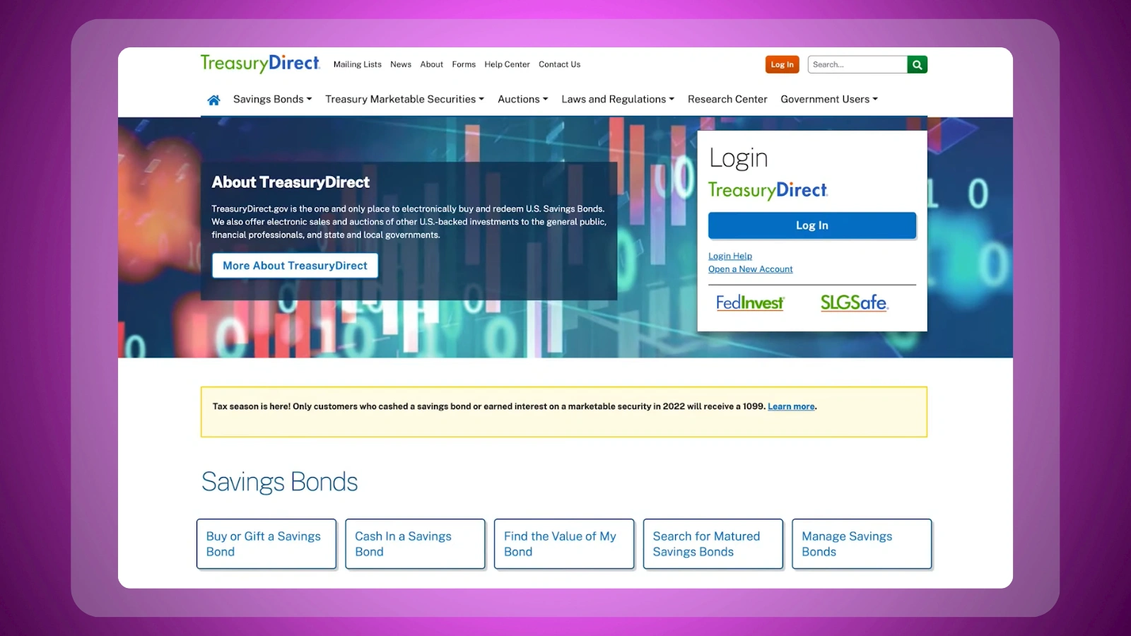 Treasurydirect website homepage