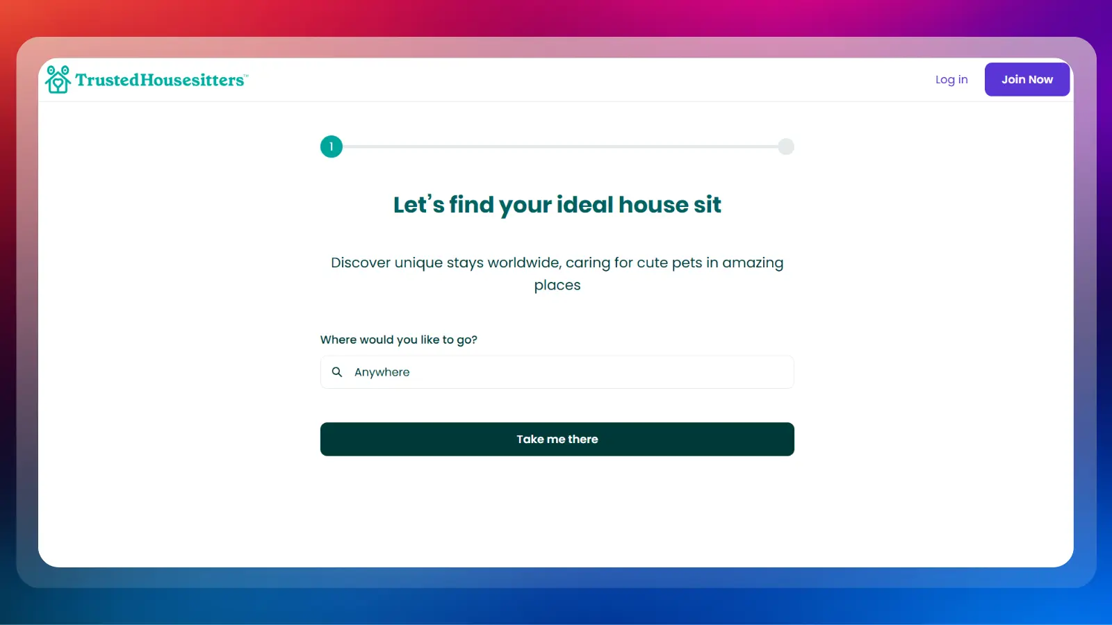 TrustedHousesitters website showing house sitting opportunities and pet care stays