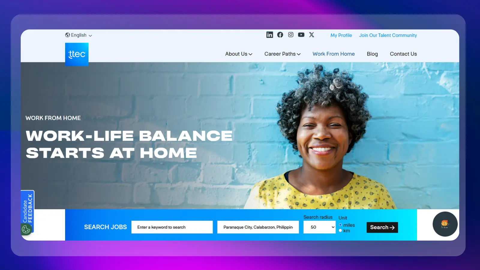 ttec website showing work from home career opportunities