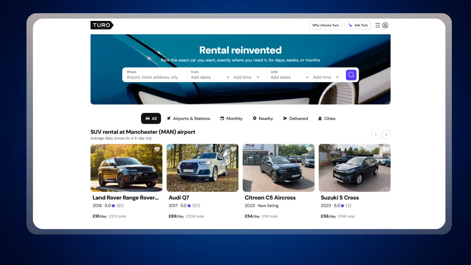 Turo website homepage
