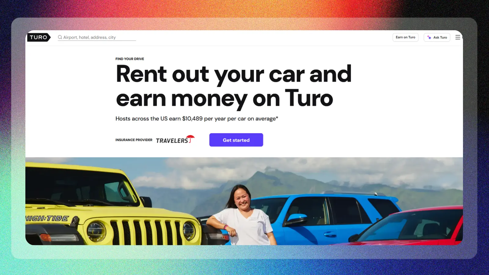 Turo website showing car rental earnings