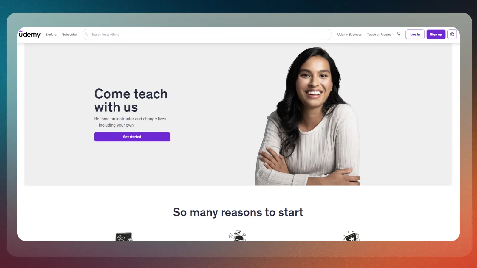 udemy website showing an opportunity to teach online courses