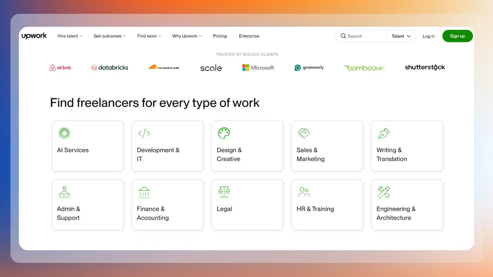 upwork website for finding freelancers across different types of work