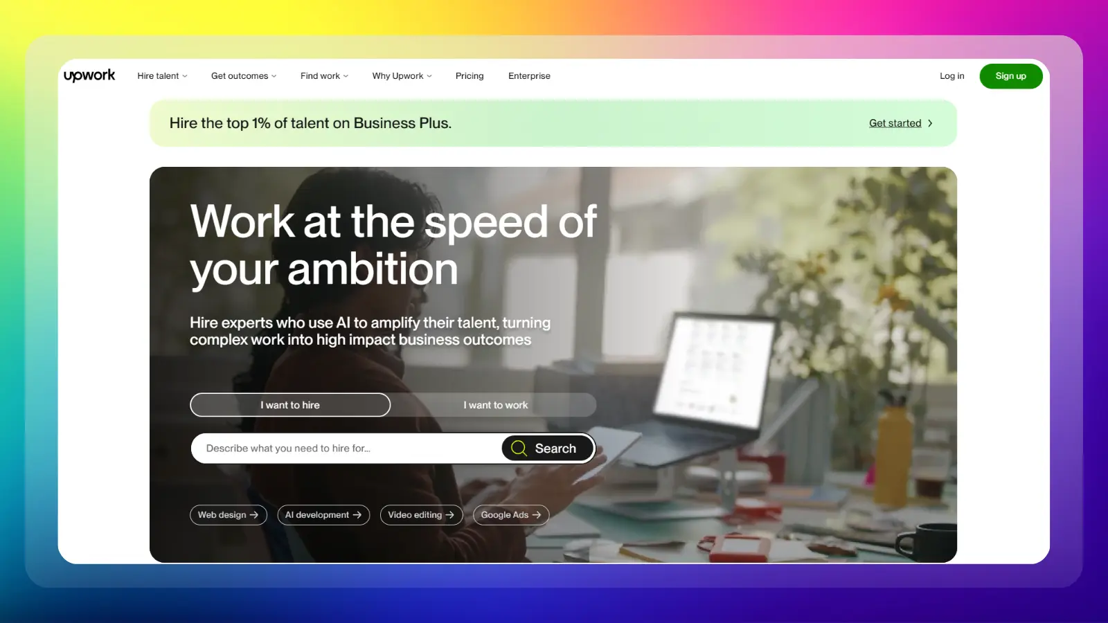 upwork website showing freelance work and hiring opportunities