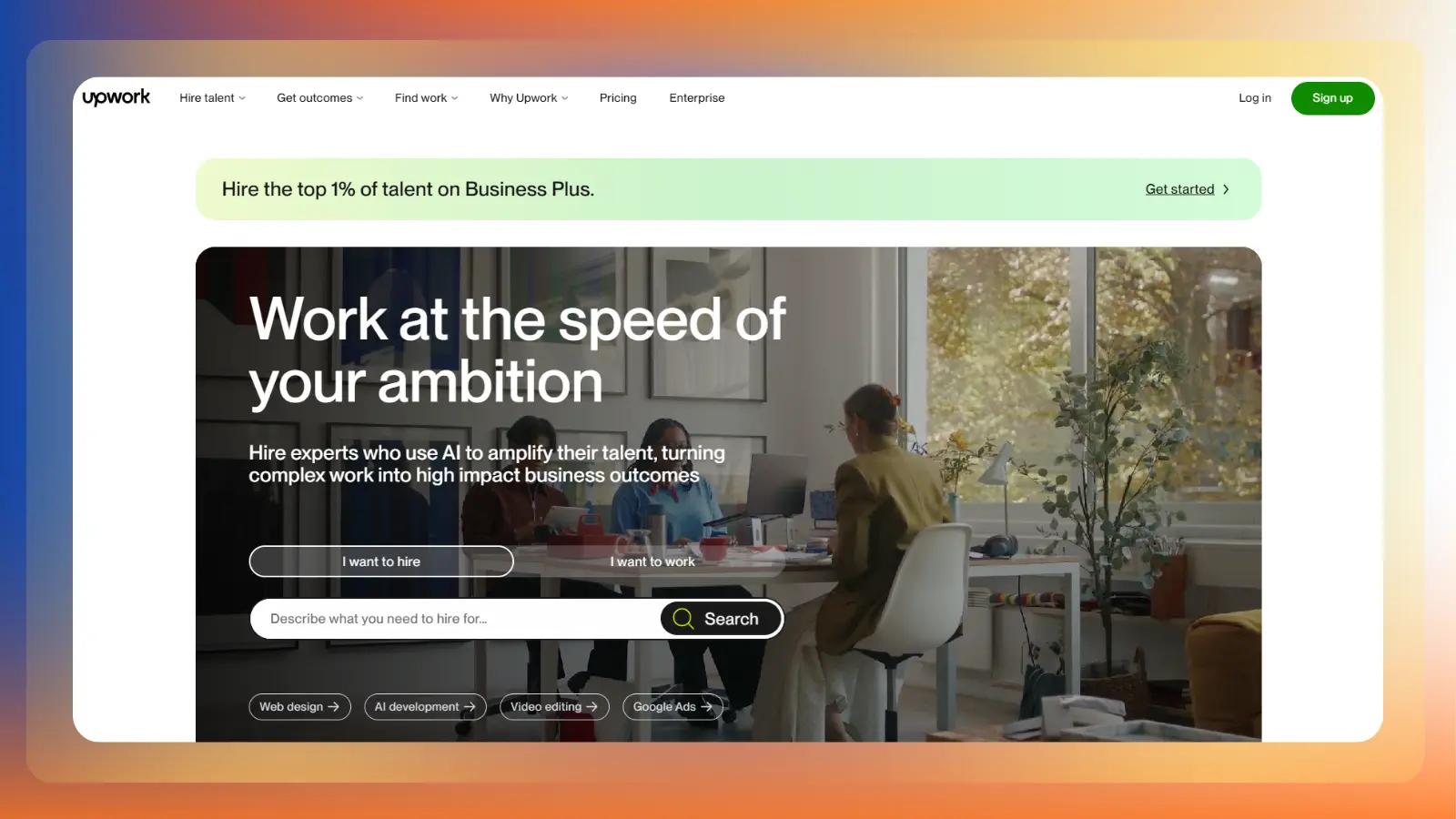 upwork website showing freelance work and hiring services
