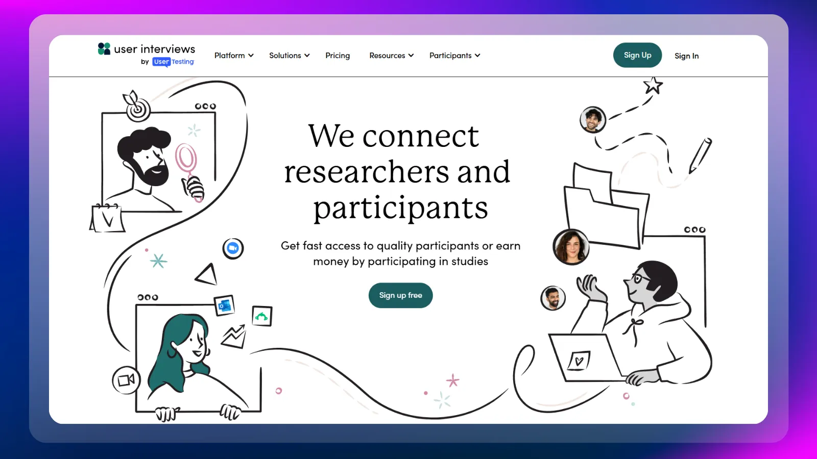 Página web de «Entrevistas a usuarios» que ofrece la posibilidad de participar en estudios de investigación y ganar dinero