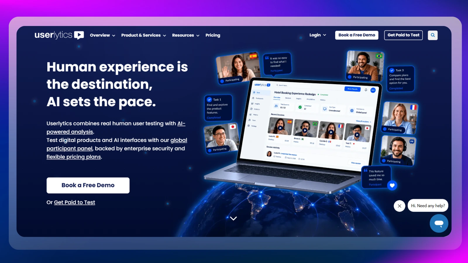 Página web de Userlytics que muestra oportunidades para participar en pruebas de usuario y en estudios de investigación