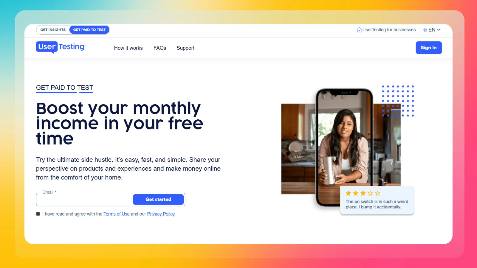 usertesting website showing paid testing opportunities and user feedback
