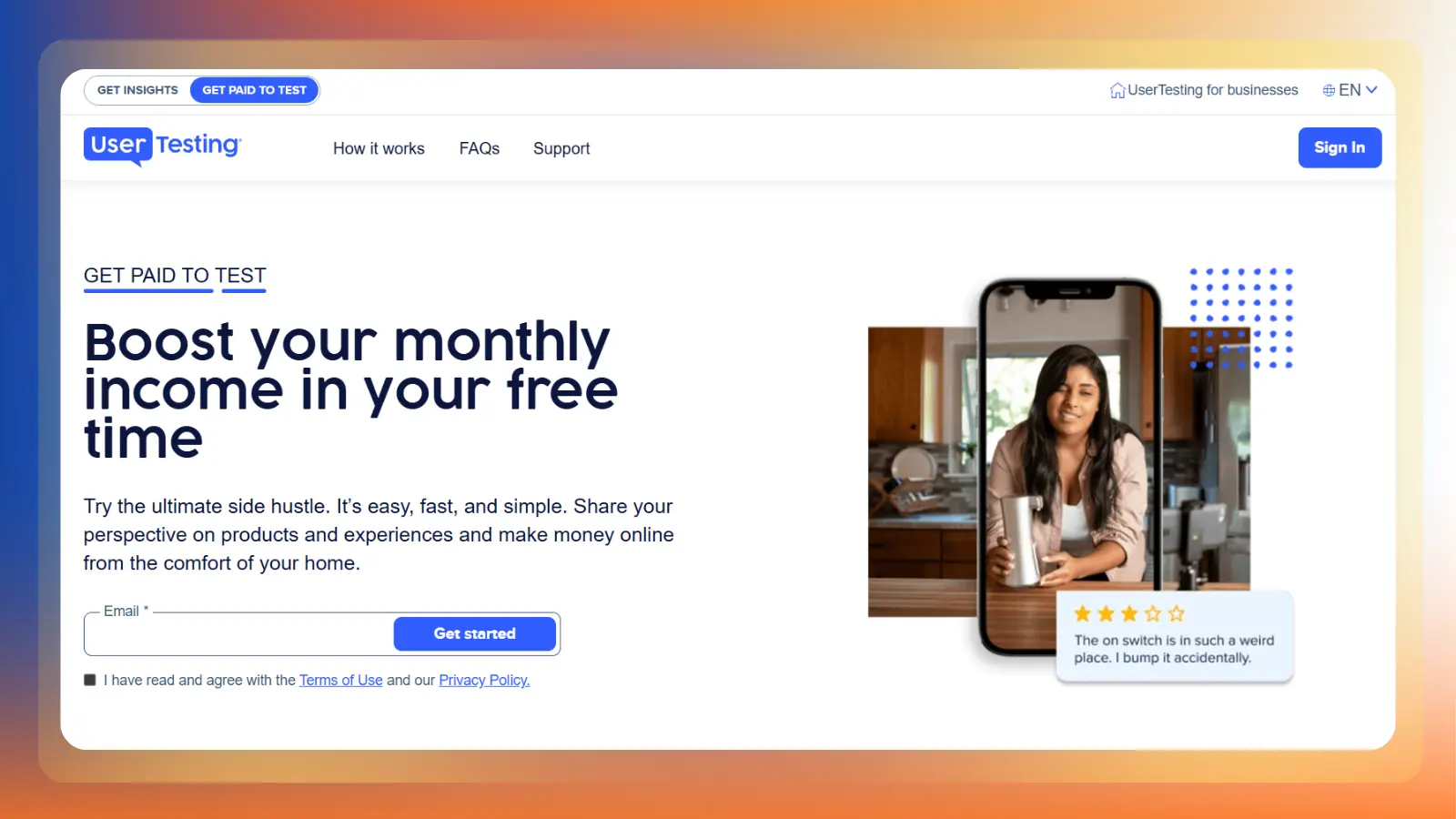 usertesting website showing paid testing opportunities and ways to earn money online