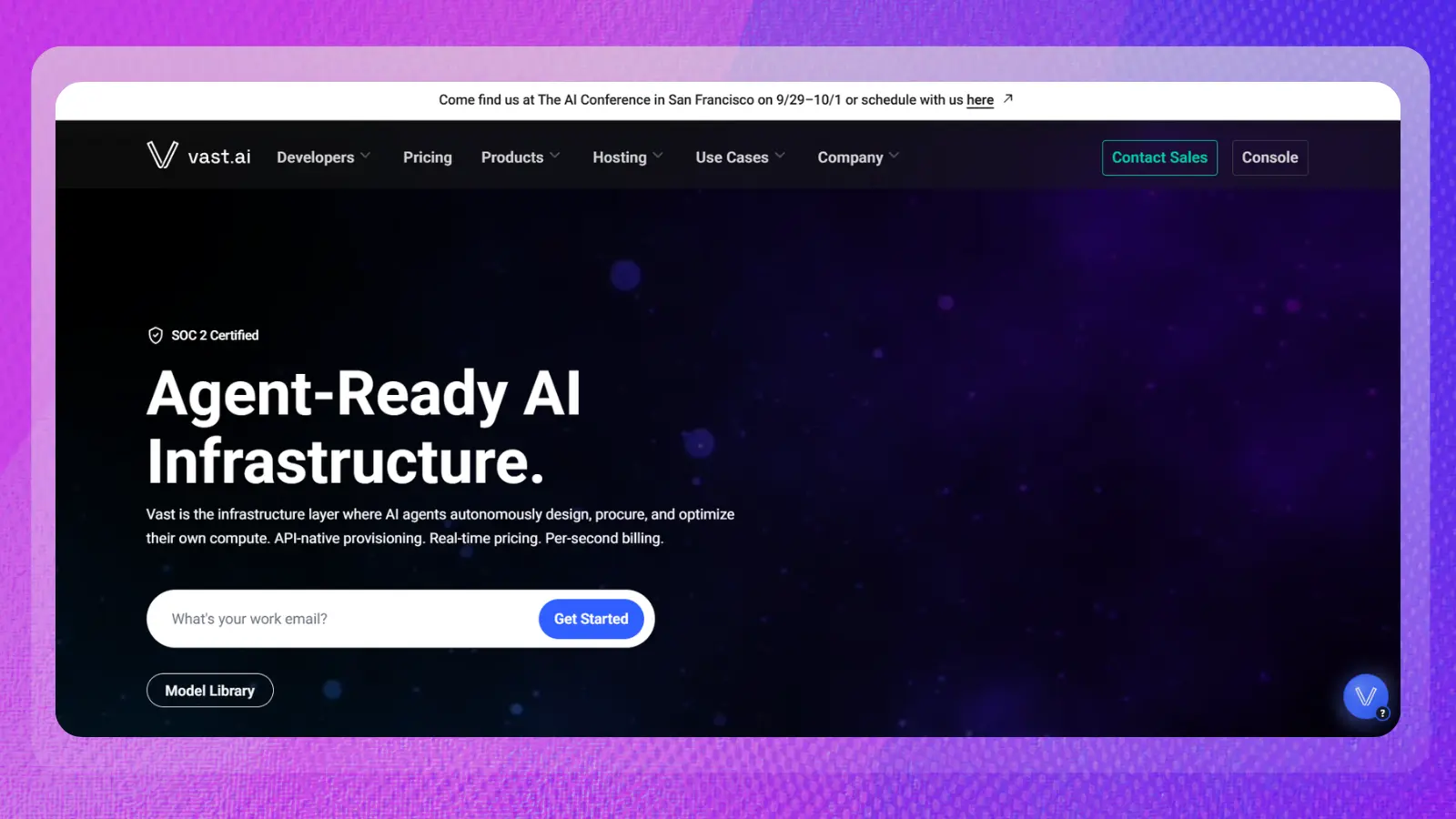 vast ai website showing ai infrastructure and cloud computing services