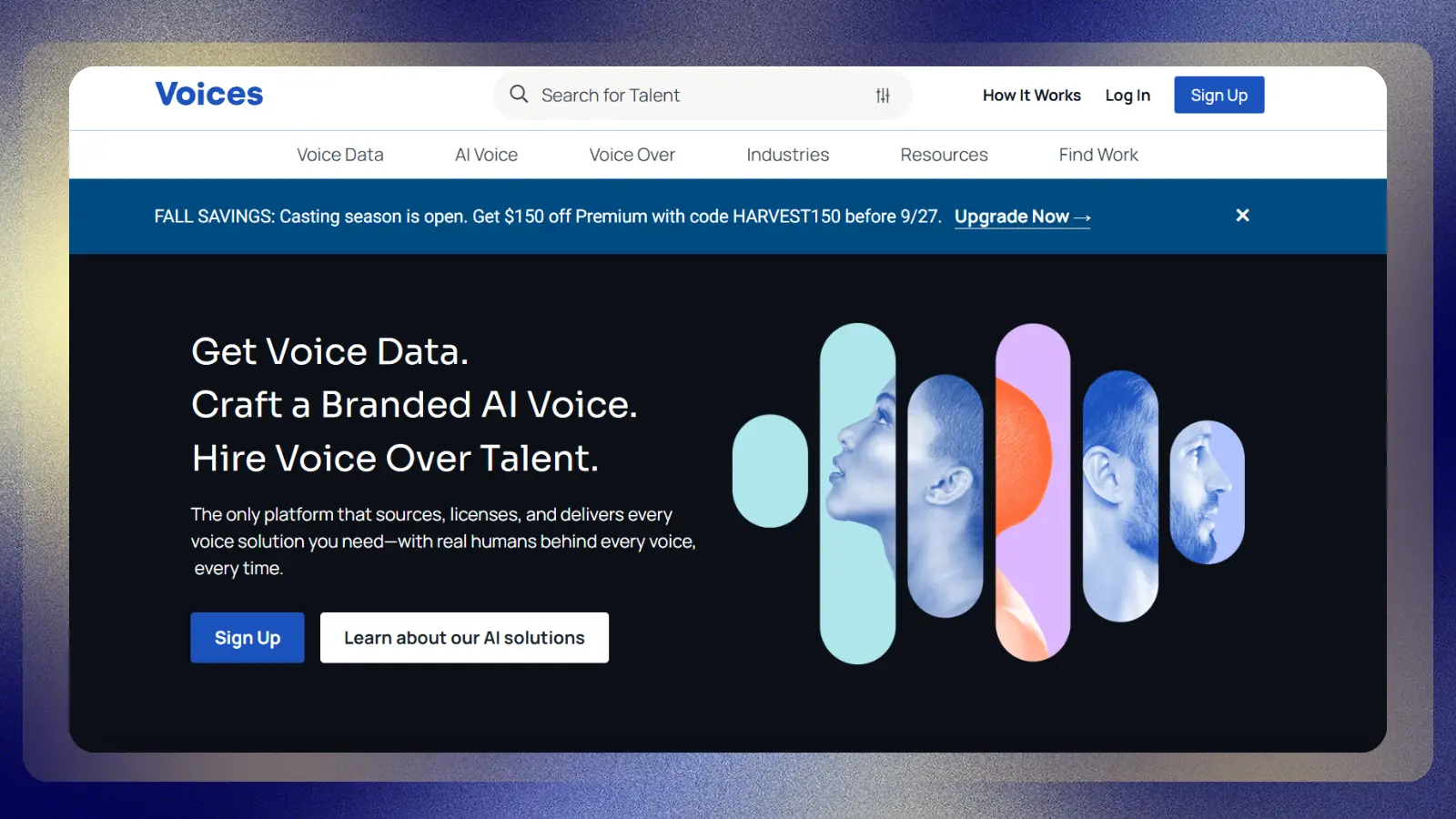 Página de inicio del sitio web de «Voices»