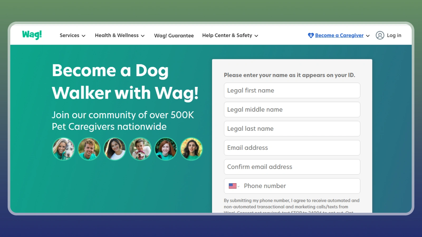 Wag pet caregiver page