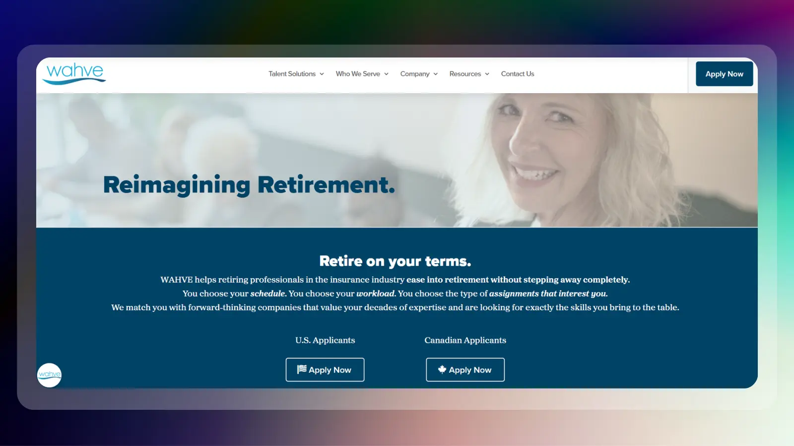 wahve website showing flexible work opportunities for retired professionals