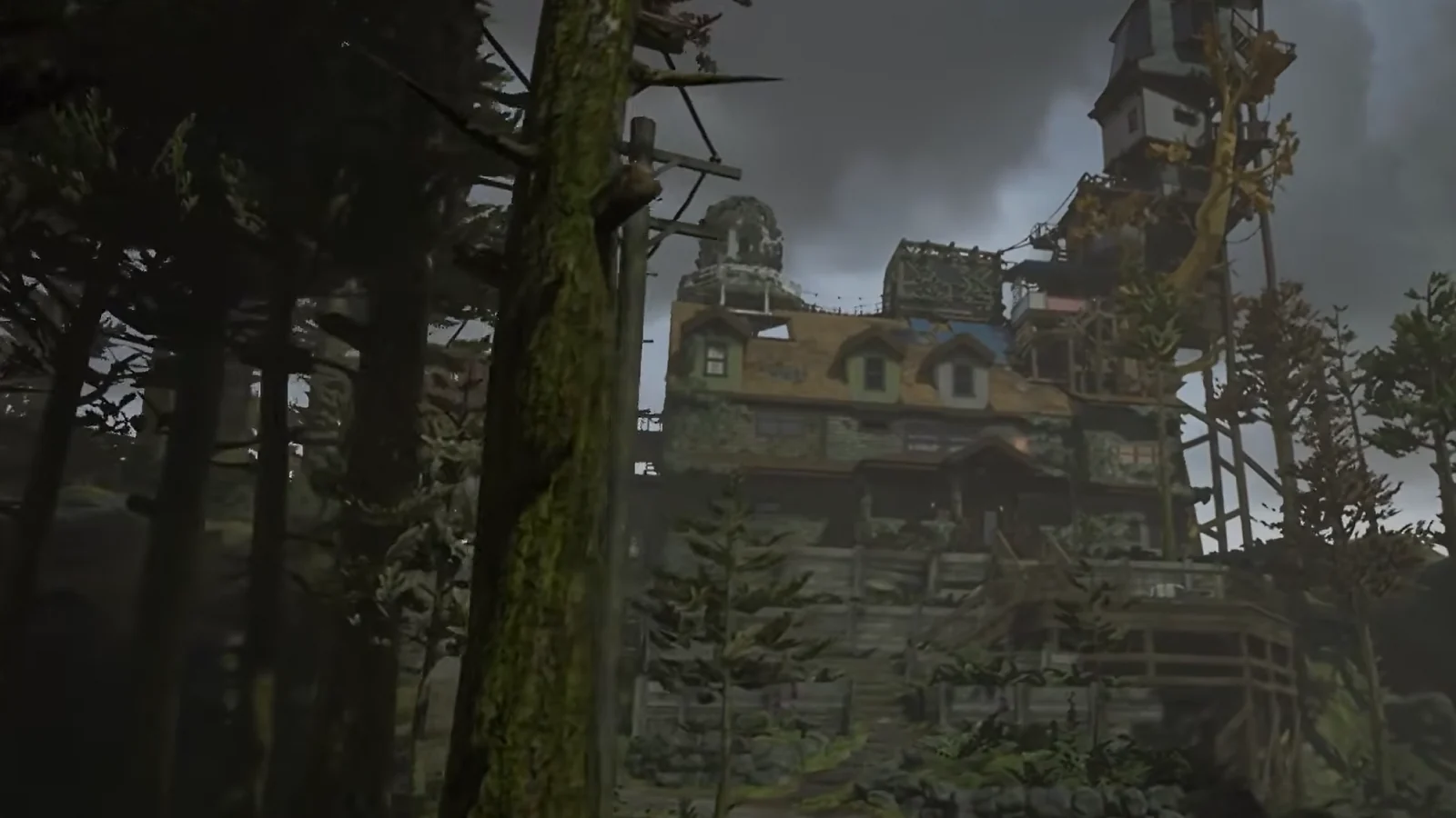 What Remains of Edith Finch gameplay showing a mysterious house surrounded by trees.
