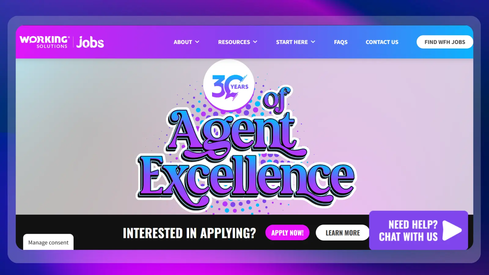 working solutions website showing work from home agent opportunities