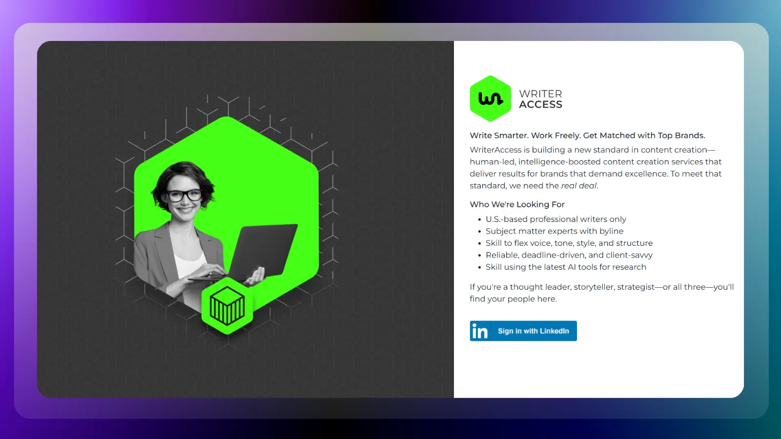writeraccess website showing opportunities for freelance writers to work with brands