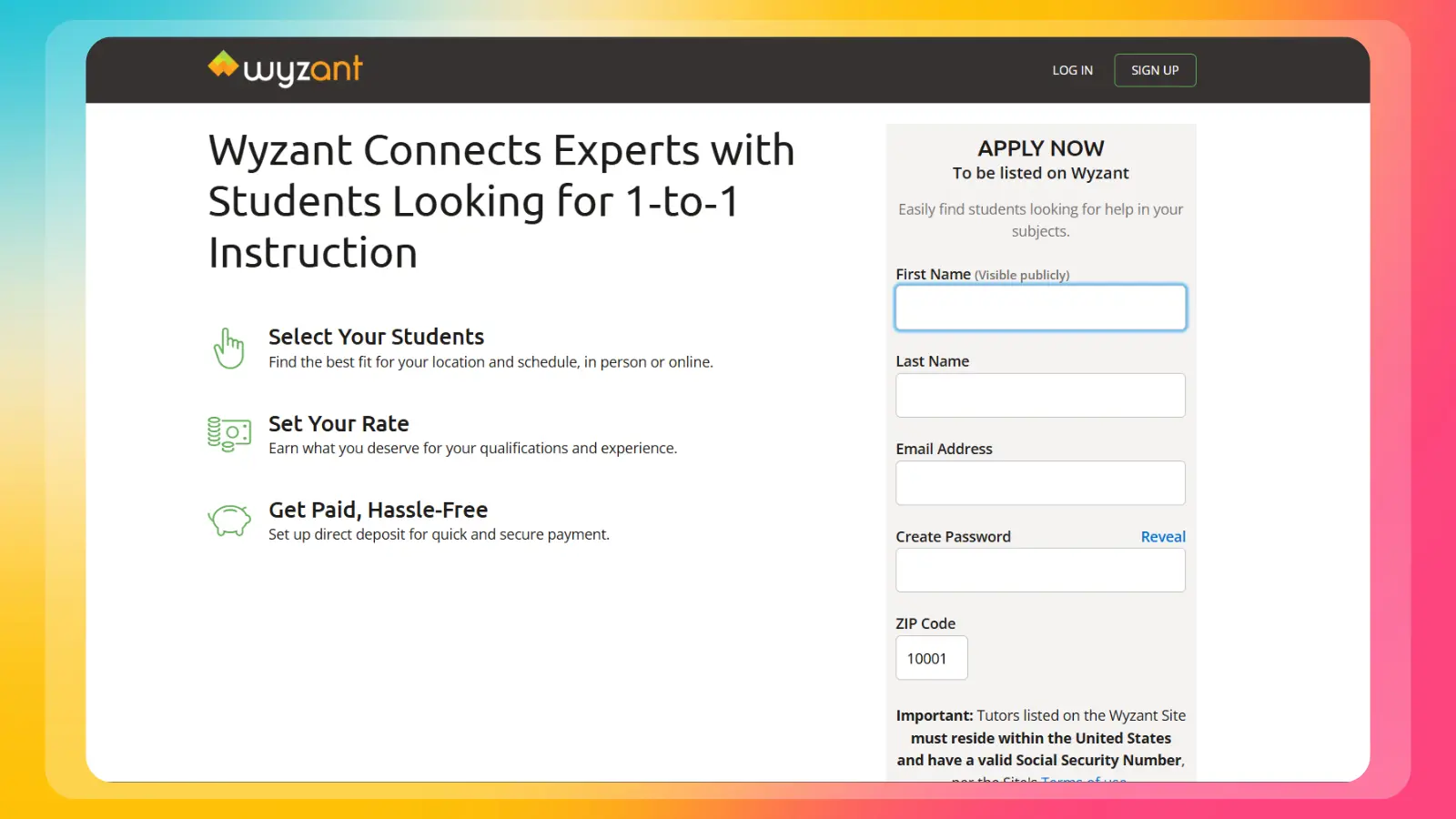 wyzant website showing opportunities for tutors to connect with students and get paid
