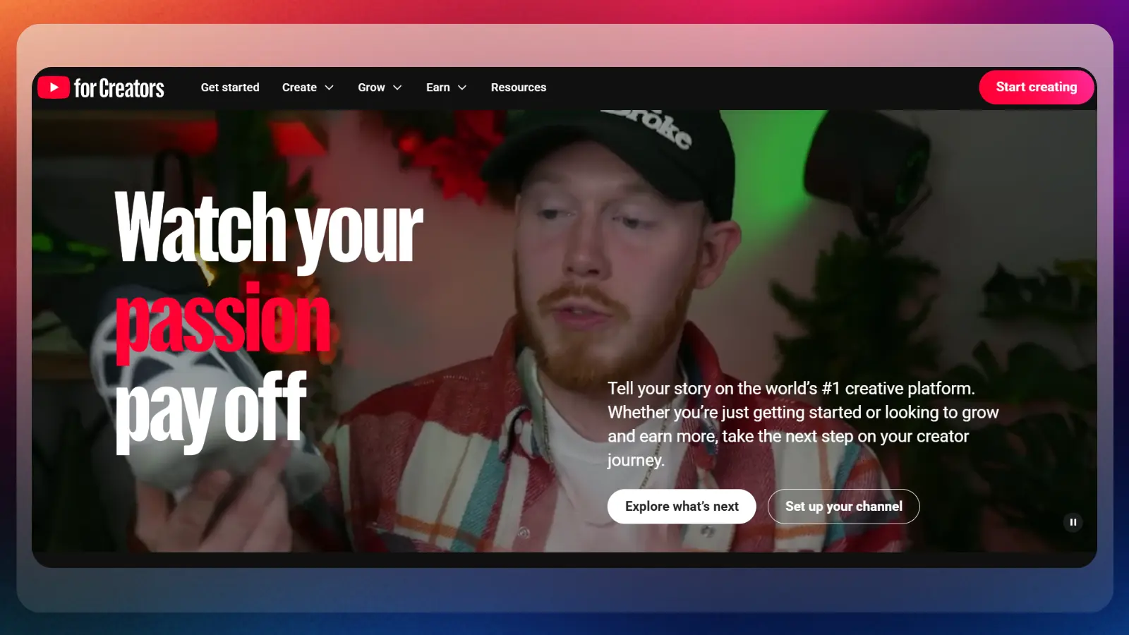 Página web para creadores de YouTube que muestra cómo crear y hacer crecer un canal de YouTube
