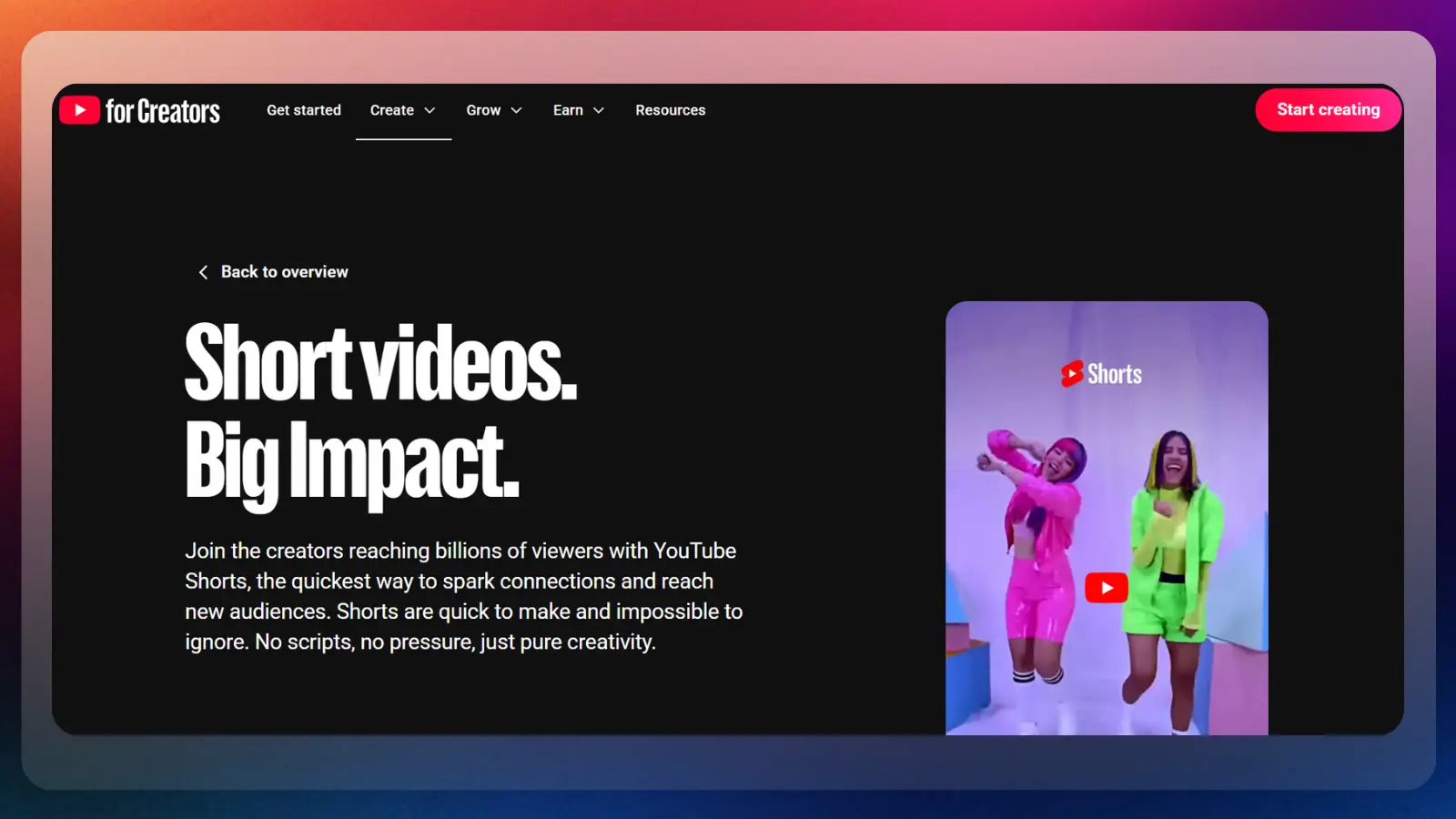 Página web de YouTube en la que se muestran cortometrajes y contenidos de vídeo de corta duración