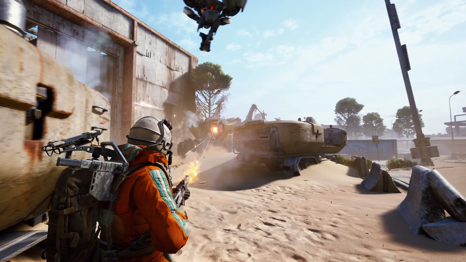 ARC Raiders desert firefight against enemy robot