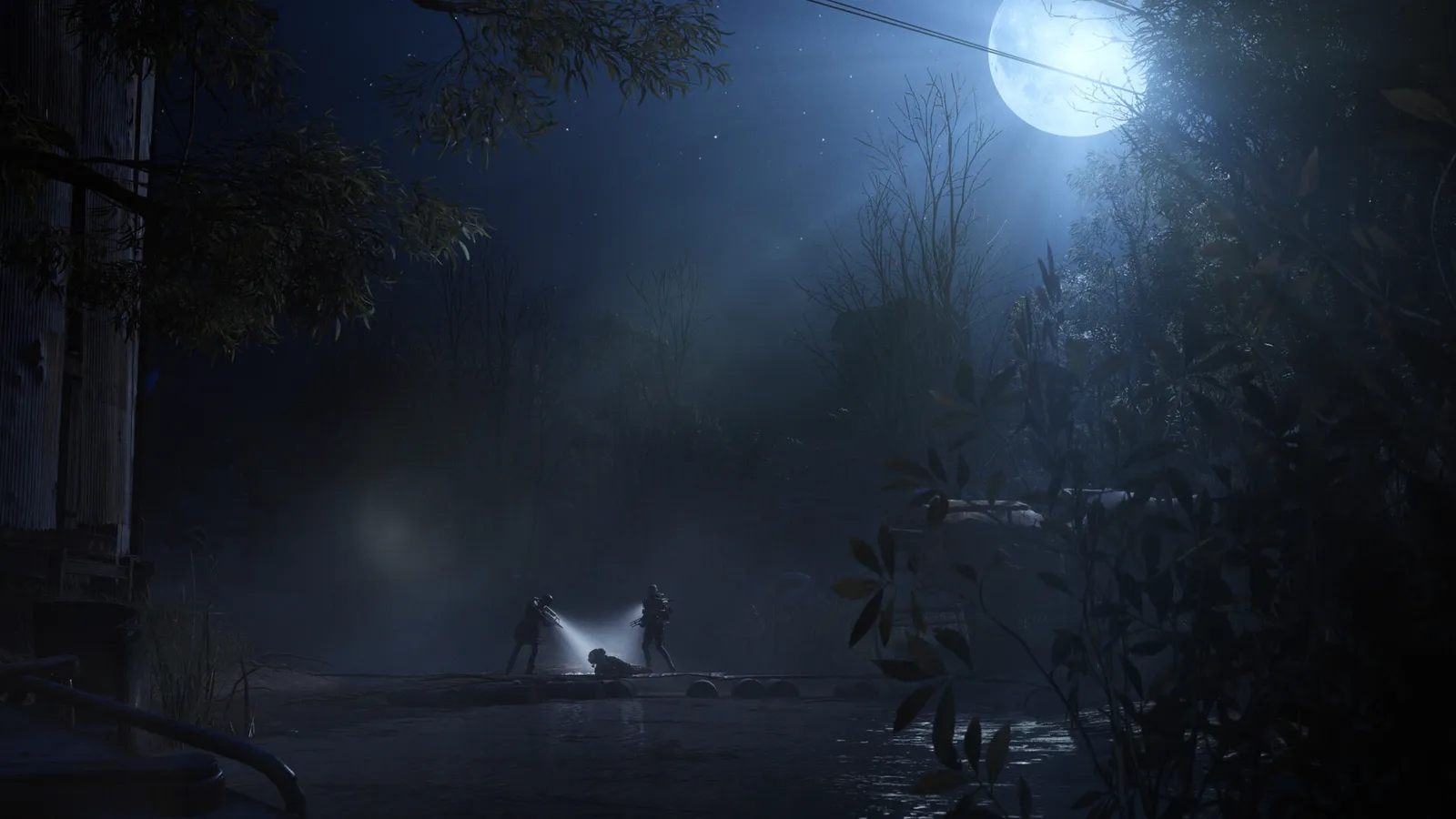 ARC Raiders moonlit swamp search with flashlights