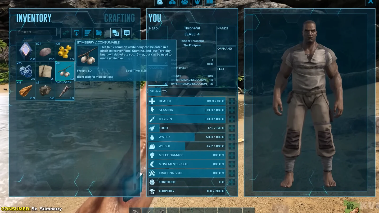Character customization menu in ARK: Survival Evolved.