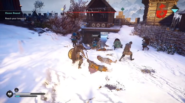 Assassin’s Creed Valhalla – fighting enemies in the snow