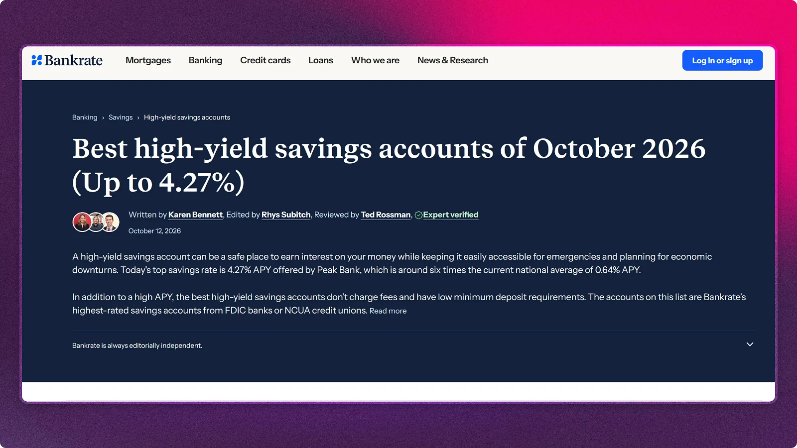 Bankrate website