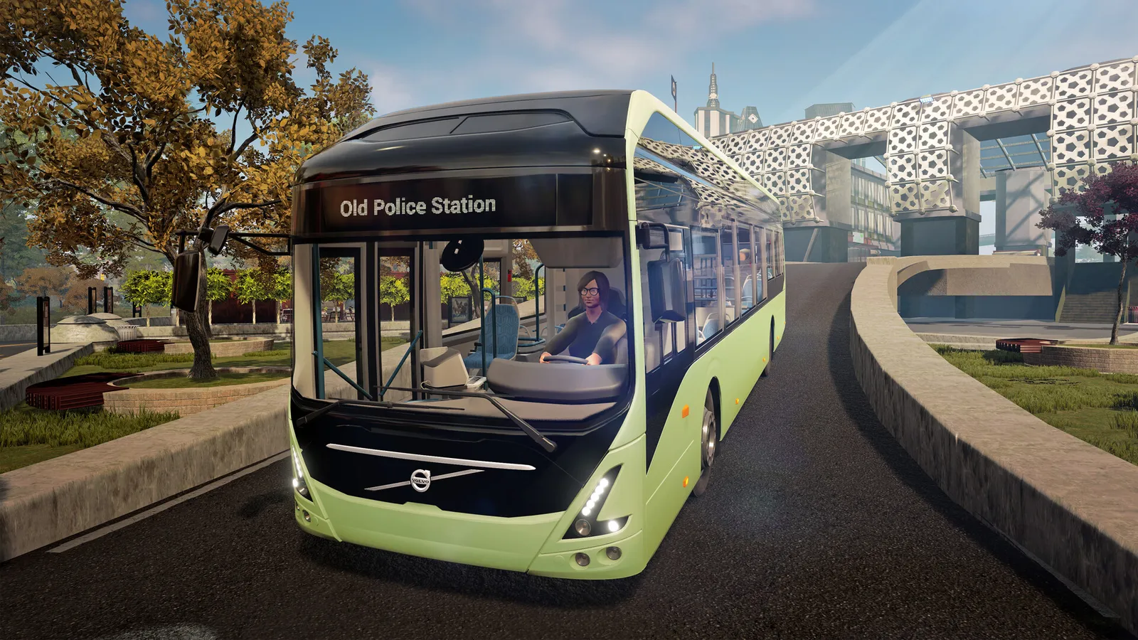 Bus Simulator 21 Next Stop volvo bus old police station route on curved road