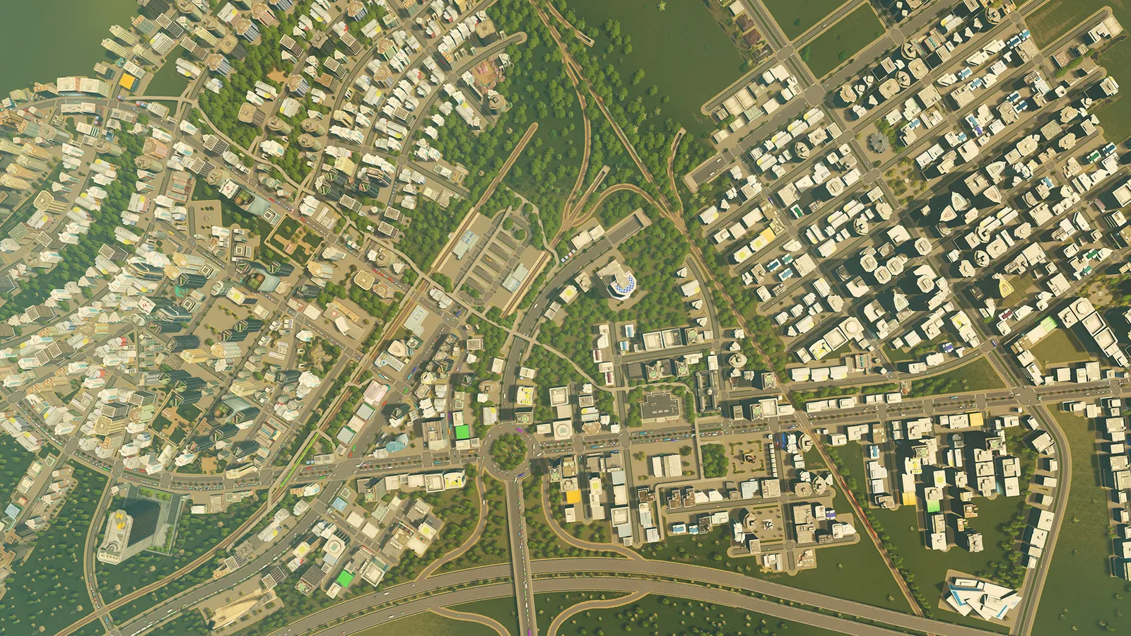 Cities: Skylines overhead district zoning map