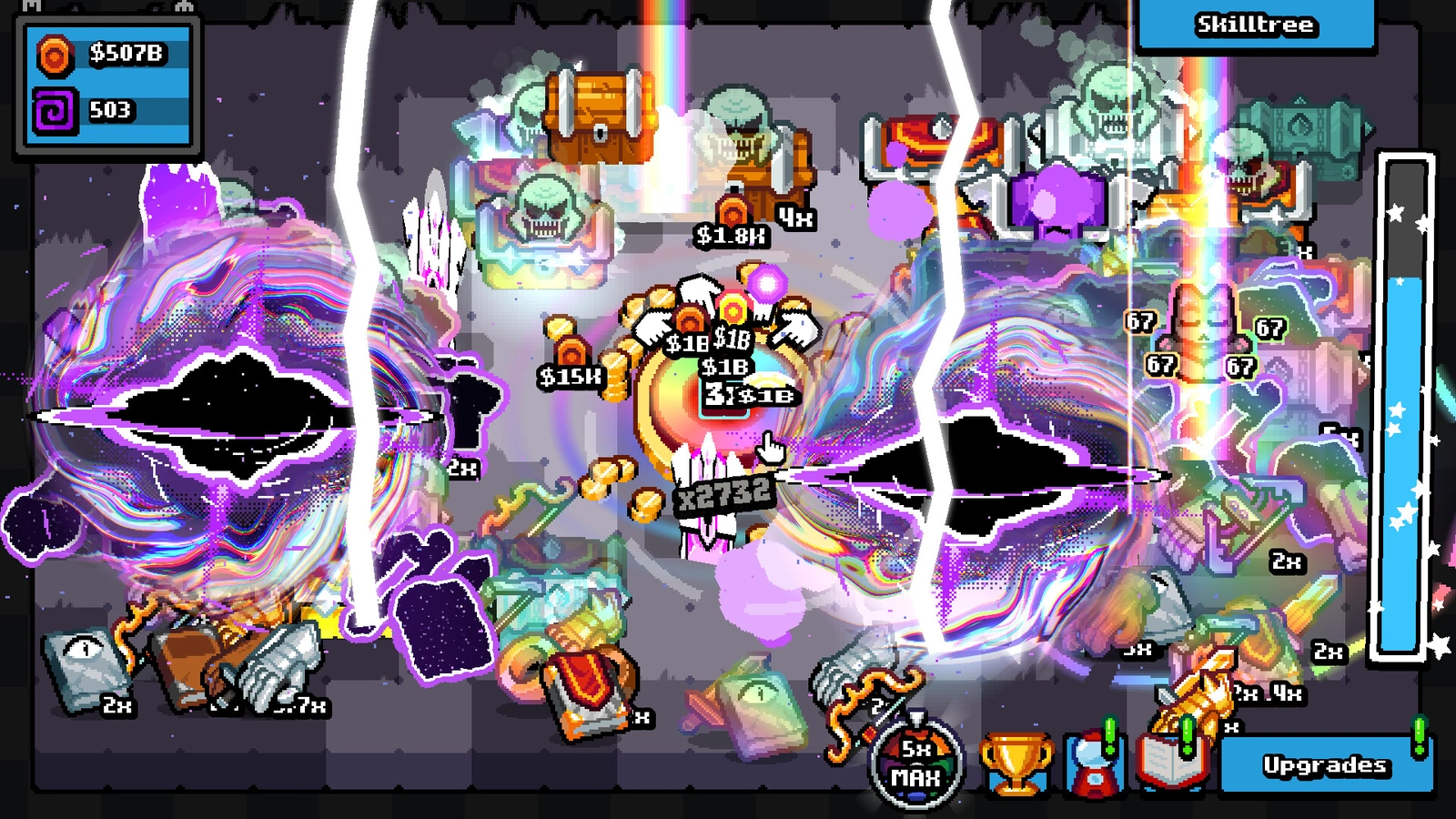 Click the Button chaotic rainbow explosion clicker screen with black holes