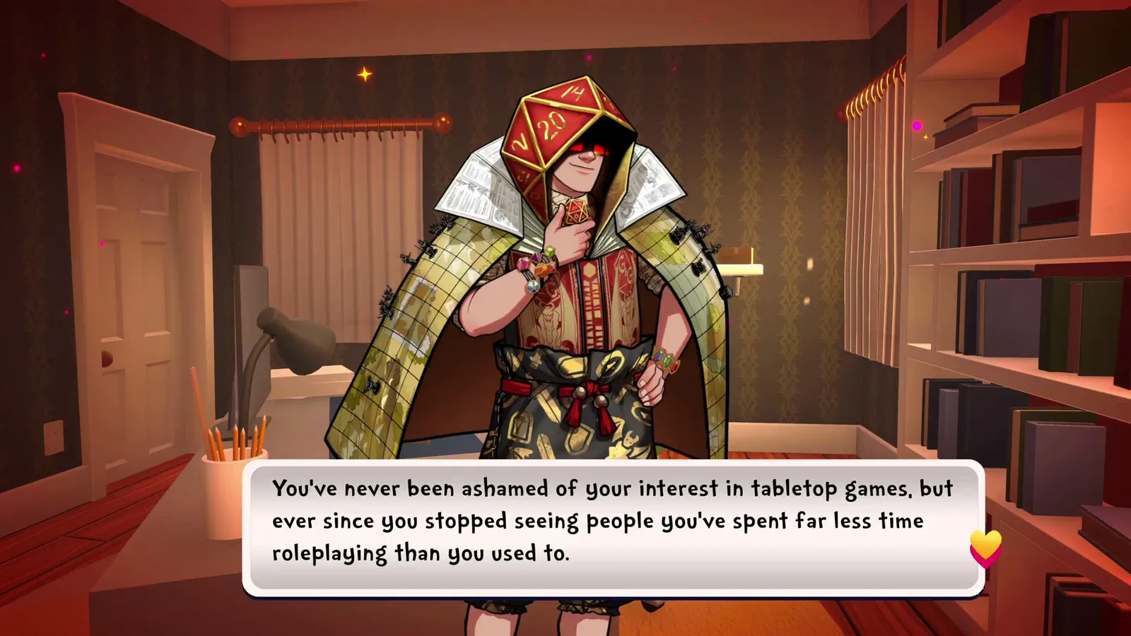Date Everything! dice headed tabletop rpg character