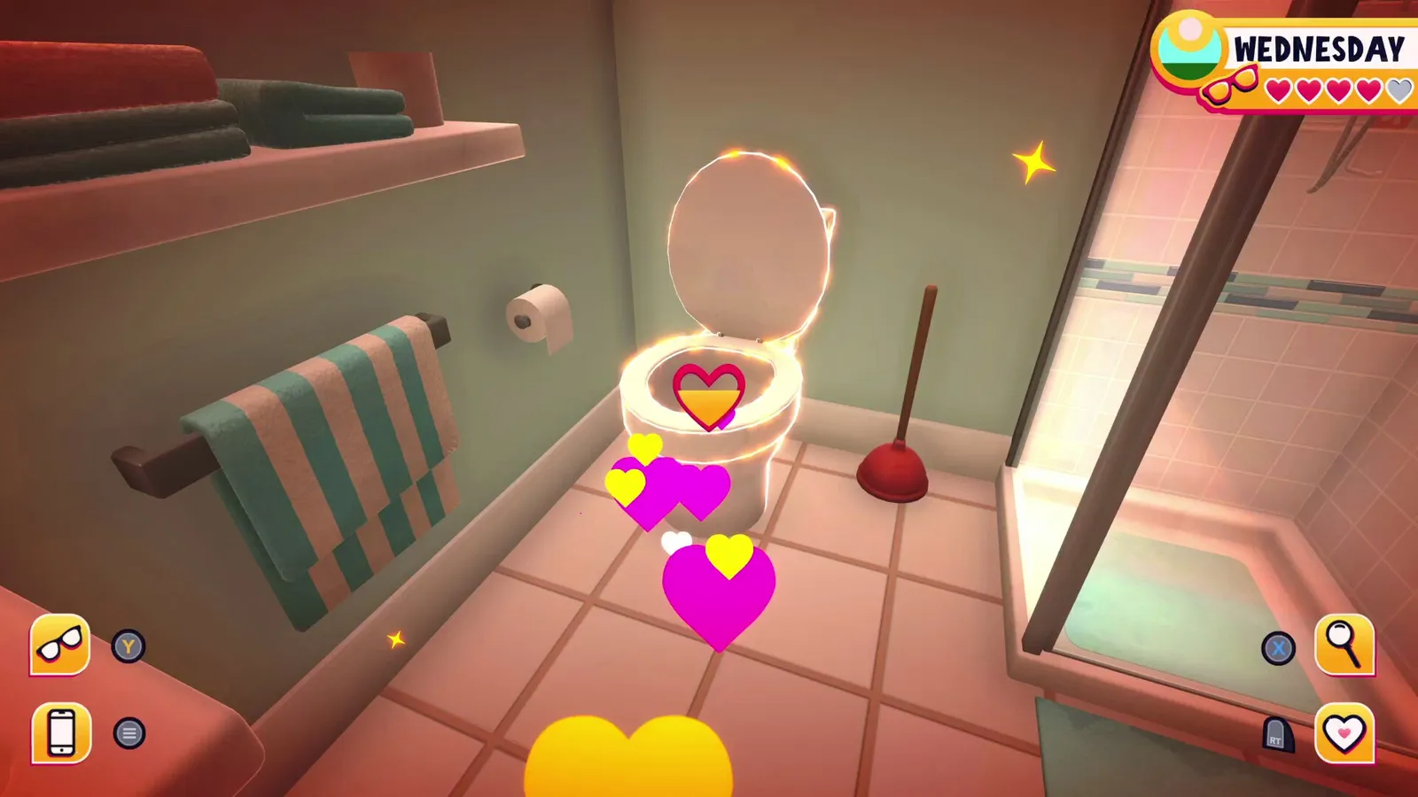 Date Everything! glowing animated toilet romance scene
