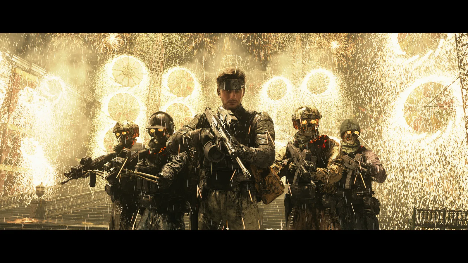 Death Stranding 2: On the Beach death stranding soldier squad standing amid fireworks
