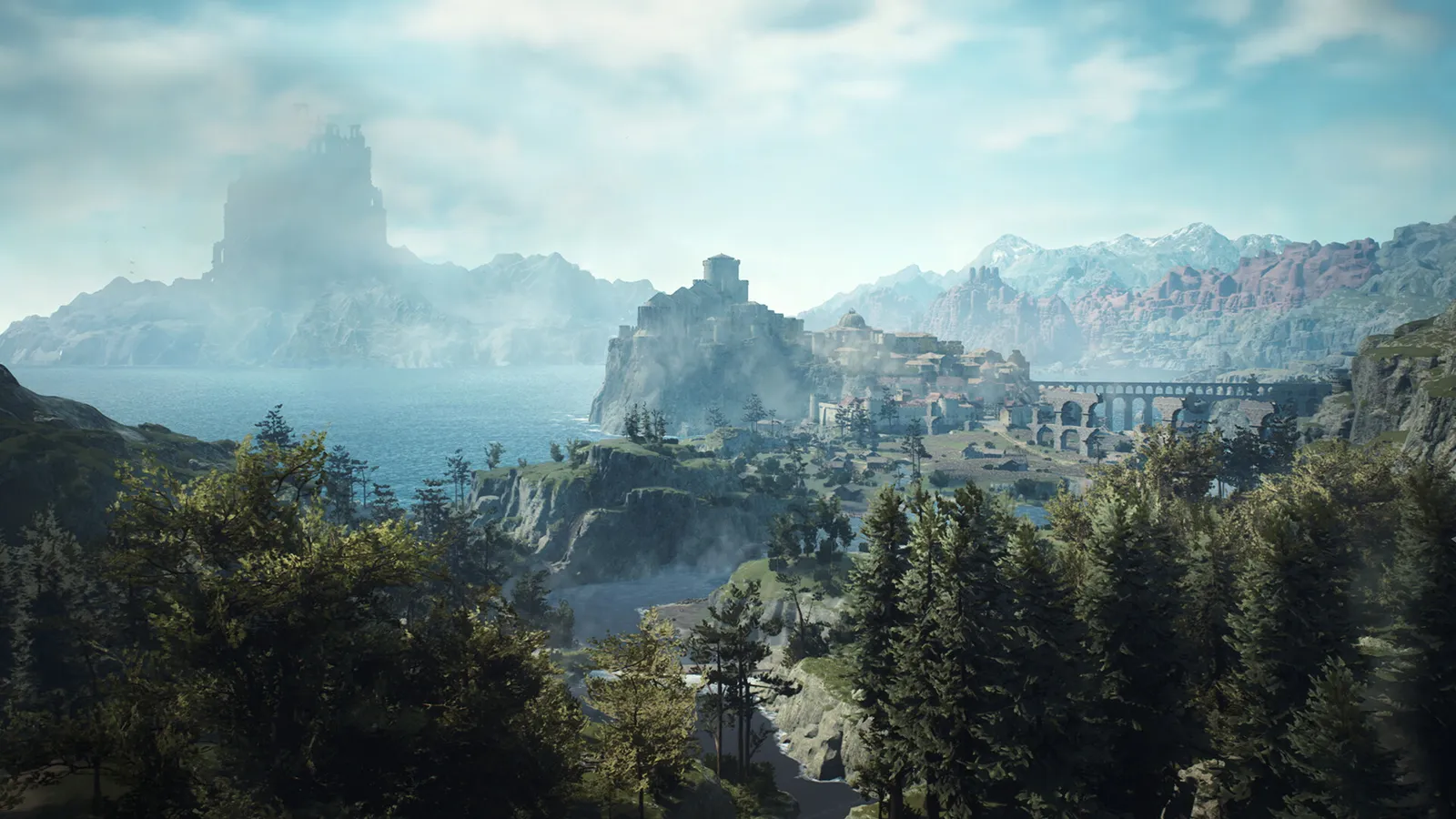 Dragon's Dogma 2 dragon s dogma cliffside coastal city overlooking sea and mountains