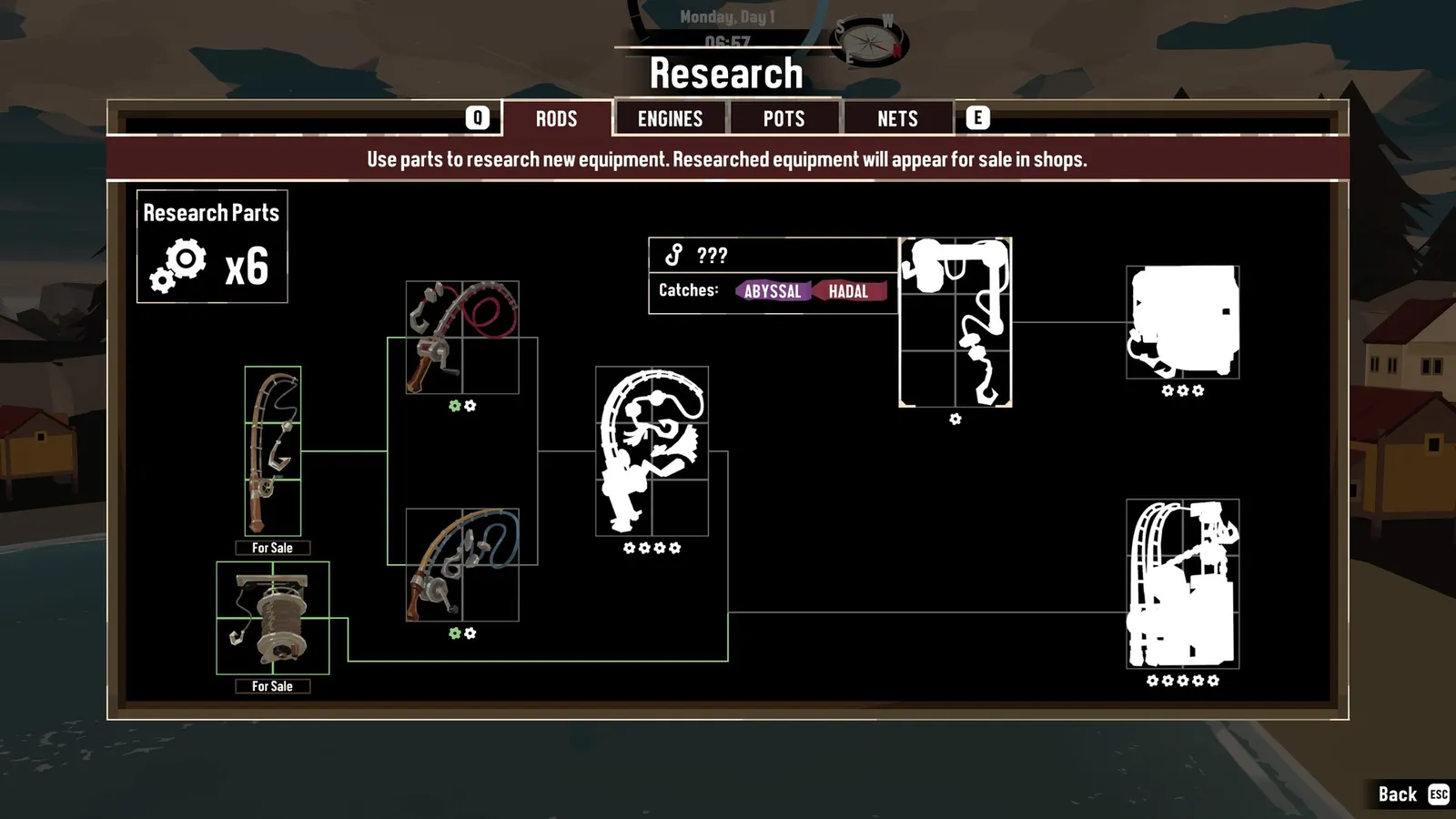 Dredge research menu for rods engines pots nets