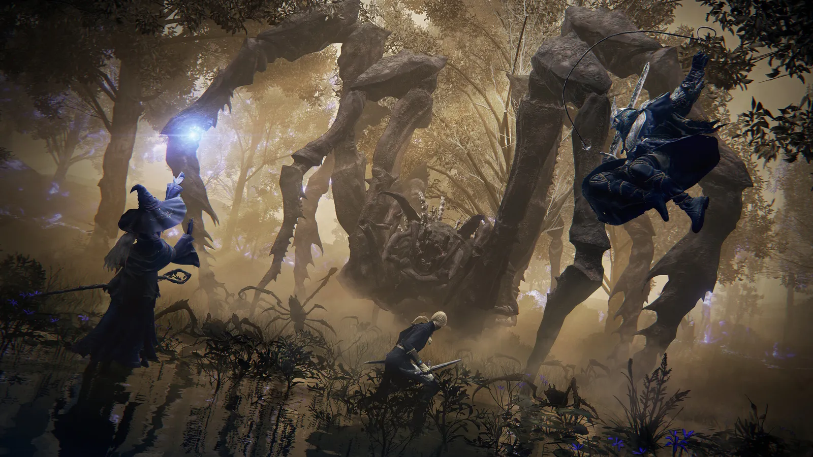 ELDEN RING NIGHTREIGN mage and ally facing giant spider tree