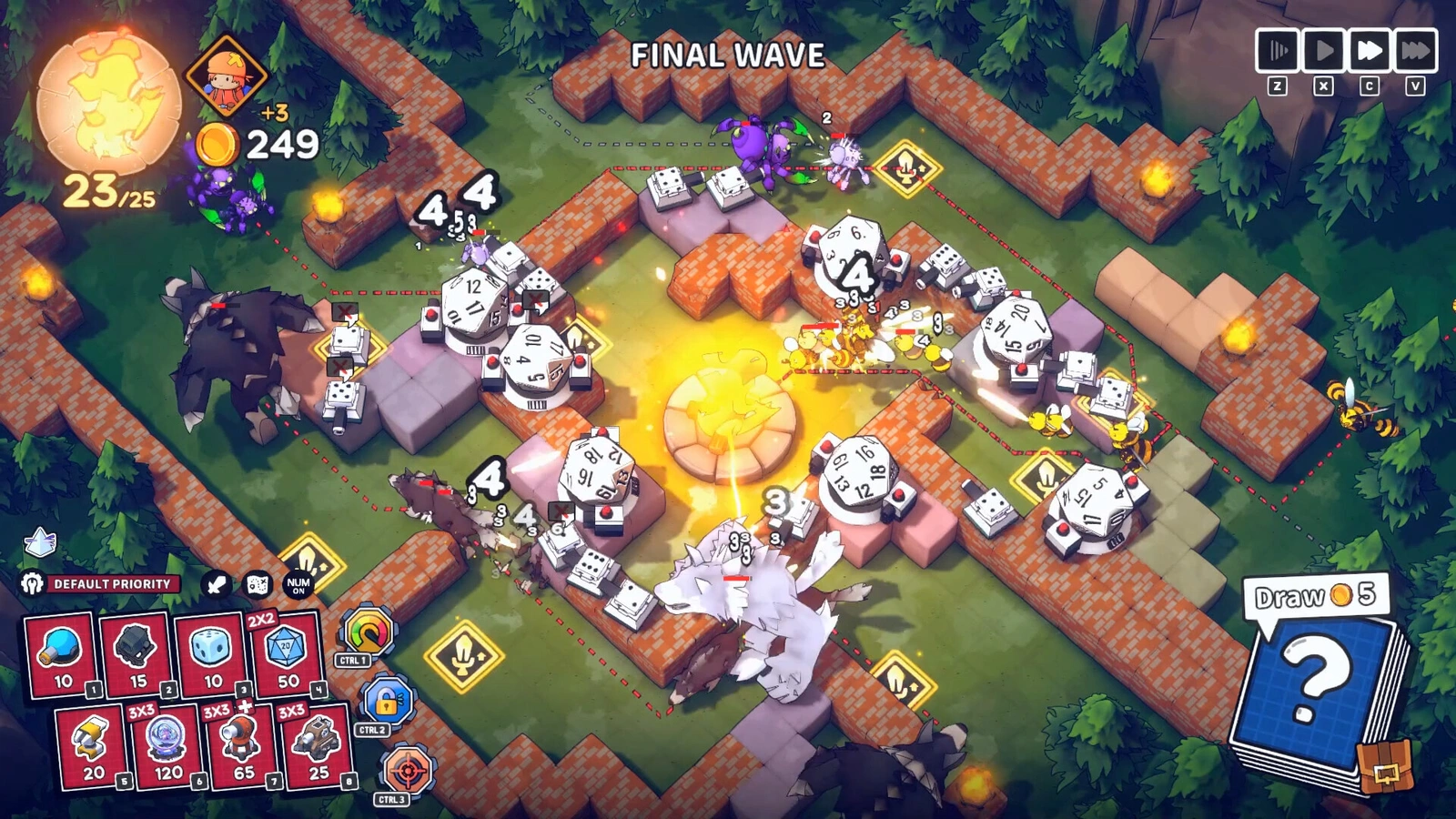 Emberward tower defense final wave in lush forest maze