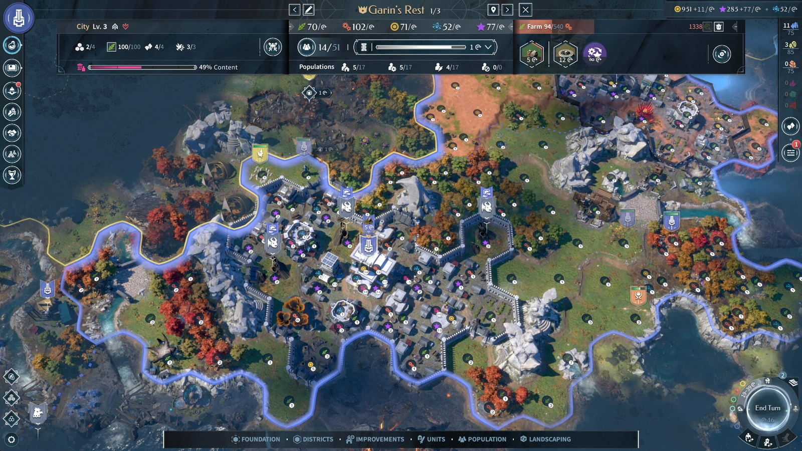 ENDLESS Legend™ 2 city management screen showing garins rest population and resources