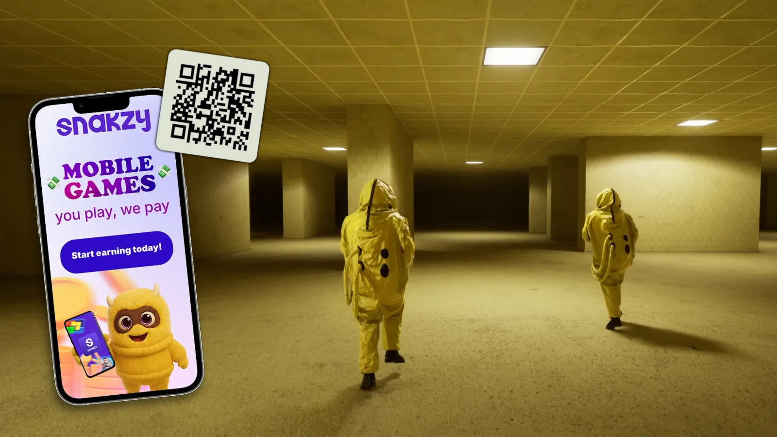 Escape the Backrooms artwork with the Snakzy app and QR code