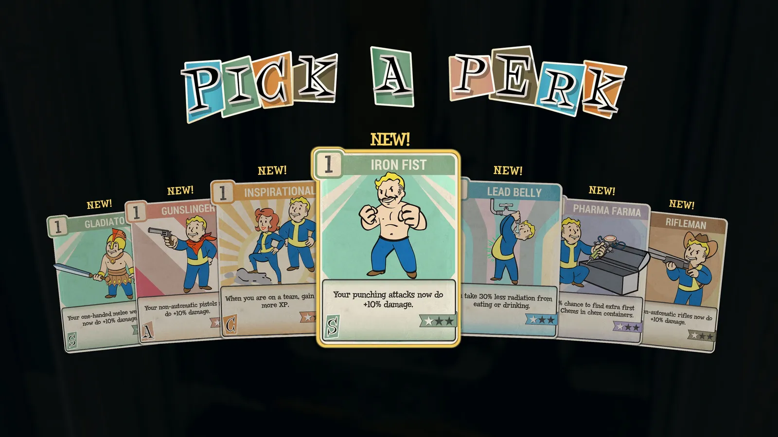 Fallout 76 pick a perk card selection screen