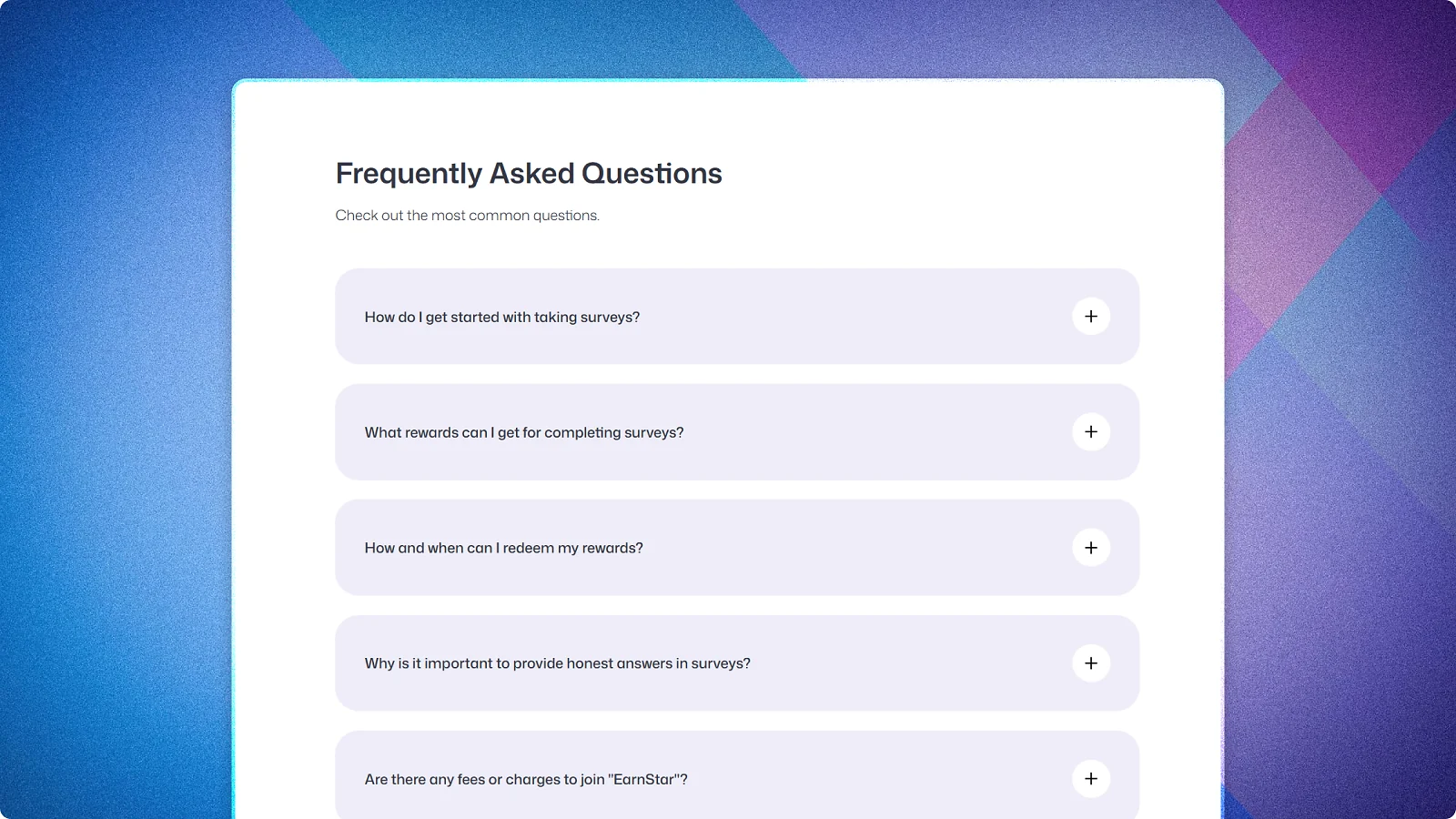 FAQs page on EarnStar