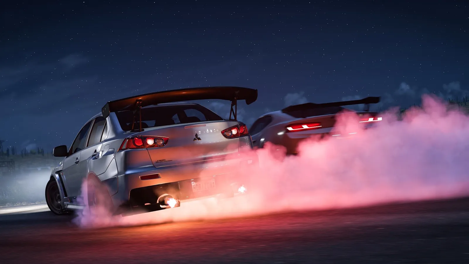 Forza Horizon 5 evo cars drifting smoke night