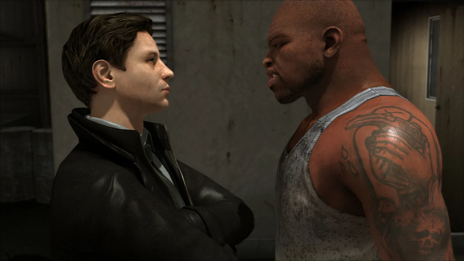 Heavy Rain tense confrontation tattooed man